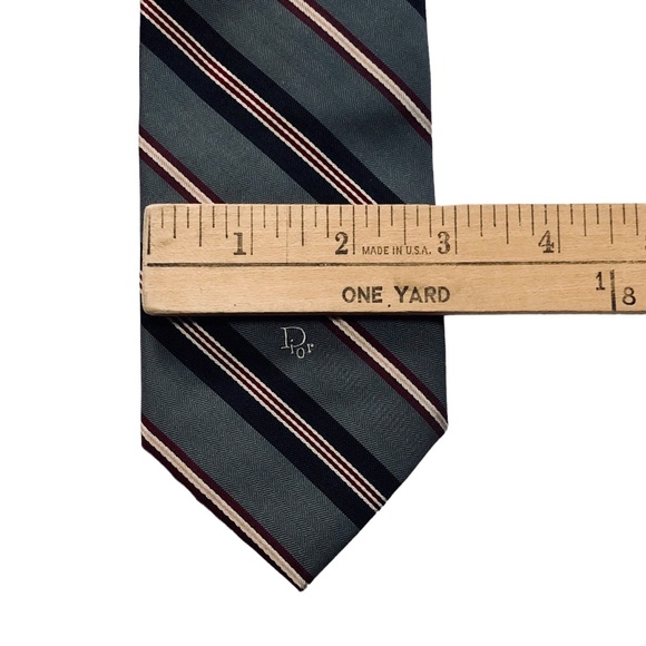 ◈SOLD◈ Vintage Christian Dior Necktie Paris New York Gray Striped Logo Power Tie - Picture 6 of 10